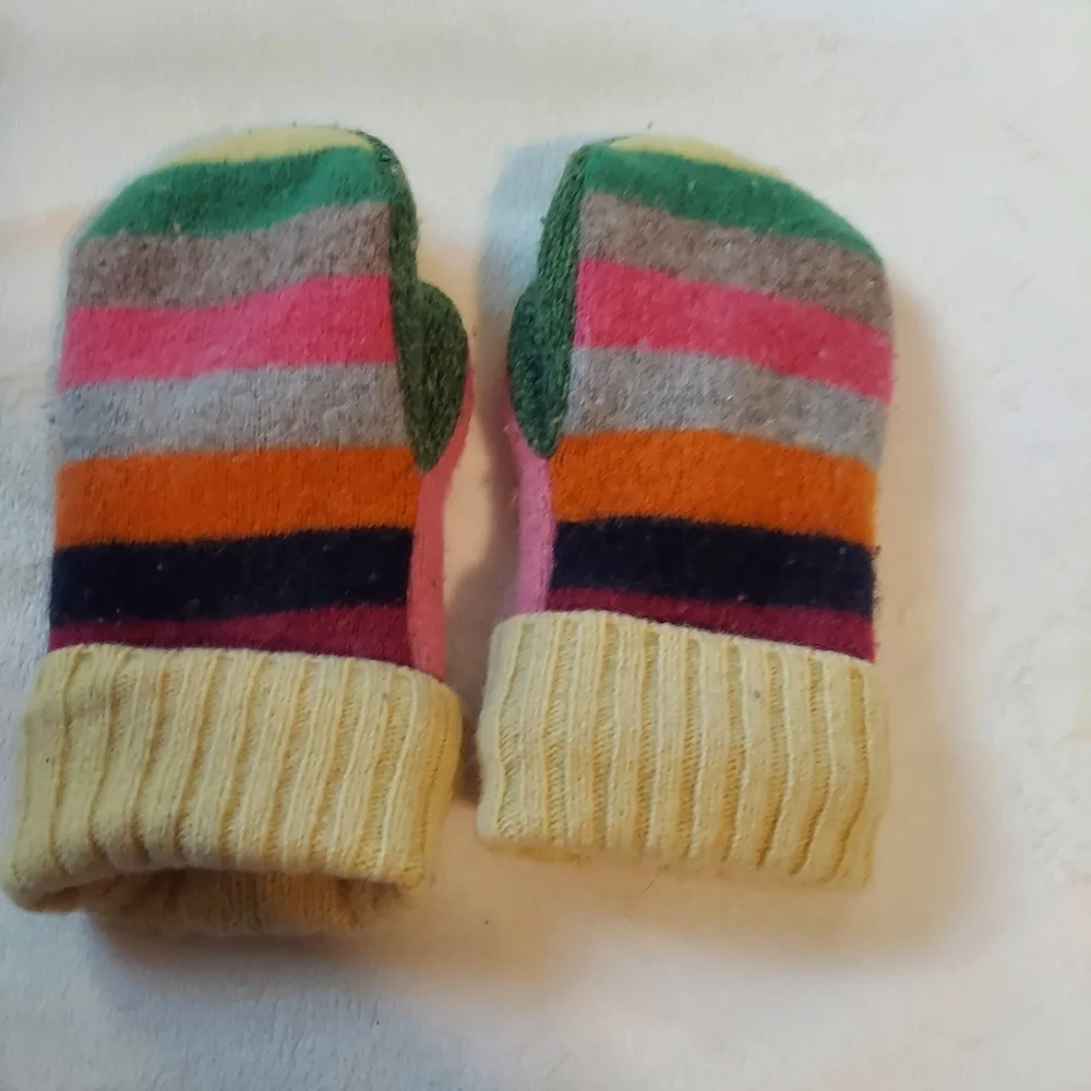 Colorful Striped Kids Mittens Soft Winter